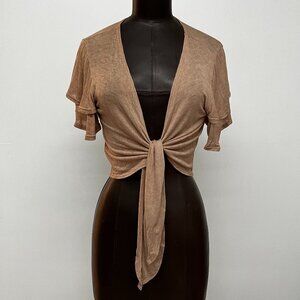 Scotty - Tan Brown Cropped Knit Tie Up Cardigan, Size: Medium